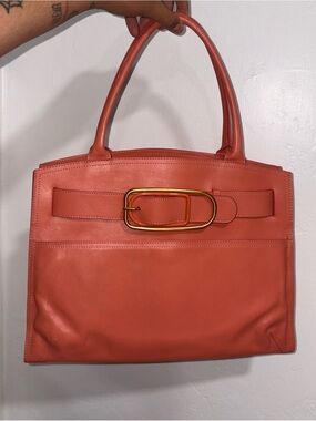 Authentic Furla Large Coral Leather Tote Bag